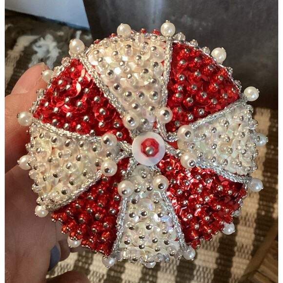 Vintage Sequin Beaded Push Pin Christmas Ornaments Handmade Balls Bells Tree - Picture 6 of 16